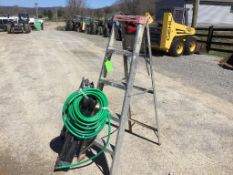 STEP LADDER, SAW HORSES, GARDEN HOSE