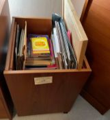 2 Drawer File Cabinet and Wooden Document Box on Casters