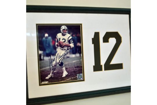 Joe Namath, #12, NY Jets Autographed Photo, Official NFL Licensee, Custom Frame - Image 1 of 2