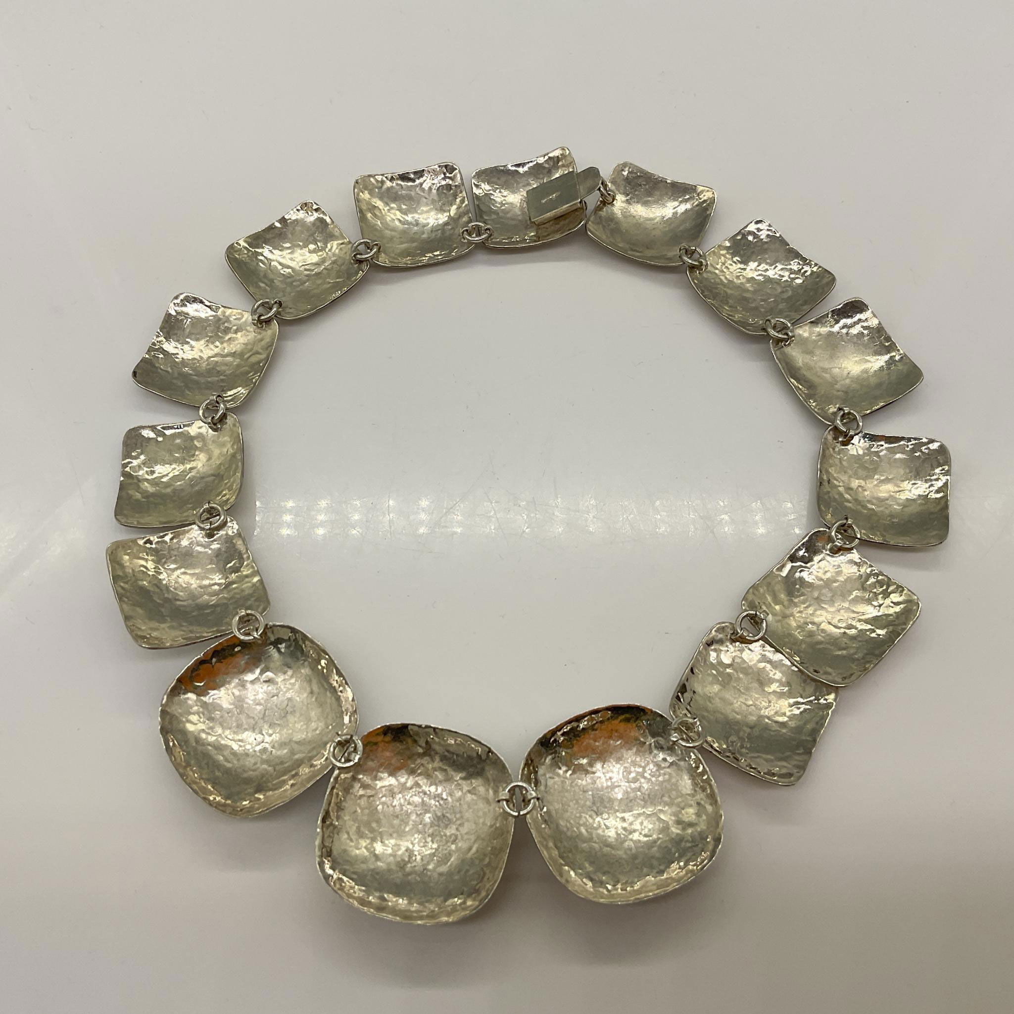 Mid-Century Hammered Sterling & Multi-Stone Necklace - Image 3 of 4