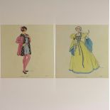 H. & C. Condon, 2pc Costume Design Watercolors & Ink on Paper, Signed