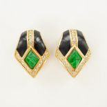 Christian Dior Geometric Black and Green Gold Tone Clip Earrings