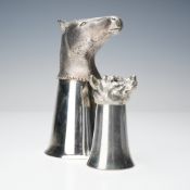 2pc Horse Head and Bear Head Metal Stirrup Cups