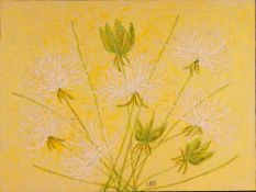 Craig Reheis, Mixed Media on Canvas, Spider Mums Bouquet, Signed