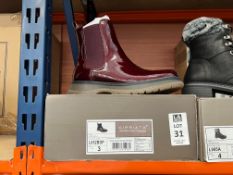 PAIR OF CIPRIATA BURGUNDY PATENT ANKLE BOOTS - UK 3 (NEW)