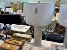 CIMC HOME GREY STRIPED TALL TABLE LAMP W/ WHITE SHADE