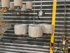 CHROME 6-LIGHT PENDANT LIGHT FITTING W/ GREIGE SHADES