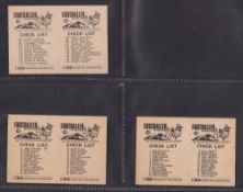 Trade cards, A&BC Gum Football, 5 unmarked checklists, 1972/73 Orange Red backs (2, 110-218 & 110-