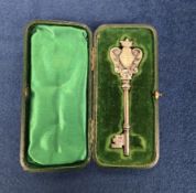 Silver Key, a boxed silver presentation key given to Mr WS Biggs (President of the Co Op Society) on