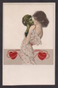 Postcard, Glamour, a Kirchner illustrated card 'Girls bronze male busts' K4-3 (gd) (1)