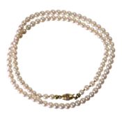 Akoja-Perlenkette, Schließe GG 585/000, 8/8-kant Diamanten weiß, Akojaperlen: D = 3,5-4,0 mm, ...