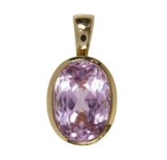 Anhänger, GG 585/000, Kunzit ca. 6,5 ct, (14,0 x 10,5 mm, tief geschliffen), Fassung seitlich ...