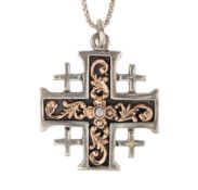 Anhänger JERUSALEM, SILBER 925/000, GG 585/000, weißer Stein (fac.), H = 32,6 mm; Kette: ...