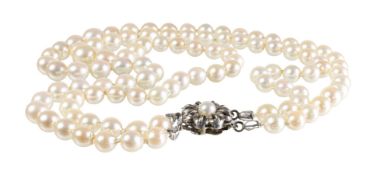 Perlenkette doppelreihig, WG/GG 585/000, Akoja-Perlen D = 5,5. 9,6 mm, innen L = 38,0 mm, ...