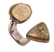 Ring, PETER PLÖDERL (Mannheim), SILBER 925/000, signiert PP, dreieckig geschliffener ...