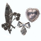 Sterling Silver Brooch Collection incl. Locket, Heart, Foliate, 23g