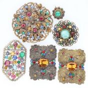 Czech Filigree Brooch Collection incl. Paste, Gold Tone