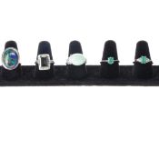 Sterling Silver TGGC Gemstone Ring Collection incl. Emerald, Jade, 25.8g