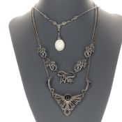 Silver Marcasite Necklace Collection incl. Foliate, Onyx, Mother of Pearl, 33g