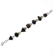 Onyx and Citrine Sterling Silver Gemstone Bracelet, 30g