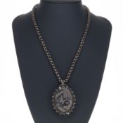 Antique Sterling Silver Locket Pendant Necklace, 20g