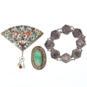 Chinese Export Silver Jewellery Collection incl. Gemstone, Enamel, 40g