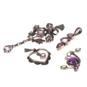 Silver Gemstone Pendant Collection incl. Amethyst, Topaz, Marcasite, 23g