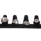 Silver Ring Collection incl. Cultured Pearl, Ruby, Floral, 25g