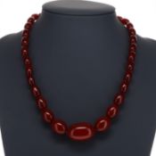 Cherry Bakelite Graduated Necklace with Internal Streaking and Screw Clasp