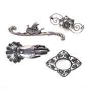 Antique and Vintage Silver Brooch Collection incl. Danish, Arts & Crafts, 19g