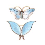 Scandi Sterling Silver Enamel Brooch Pair incl. David Andersen, Opro of Norway, 9g