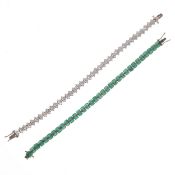 Sterling Silver Tennis Bracelet pair incl. Oval Emeralds, 37g