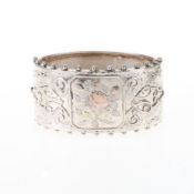 Victorian Sterling Silver Cuff Bangle with Gold Accents and Granulated Edge, 36g