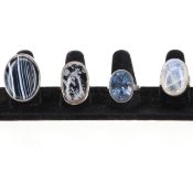 Sterling Silver Gemstone Ring Collection incl. Snowflake Obsidian, Banded Agate, Moonstone, 41g