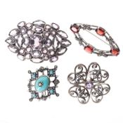 Sterling Silver Brooch Collection incl. Amethyst, Garnet, Marcasite, 34g