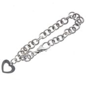 Sterling Silver Belcher Chain Bracelet with Cutwork Heart, Diamond, 26g