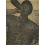 Evariste Gustave DE BUCK (1892-1974), charcoal drawing Drinking farmer, signed