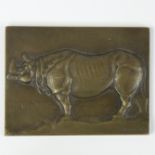 Daniel GREINER (1872-1943), bronze plaque of a rhinoceros, drawn and added a woodcut and lithograph,