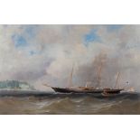 English school 19th century, oil on canvas Three-master with The St.George flag and Union Jack flag,