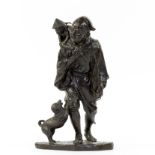 Bronze okimono of a man with monkey and dog, Japan, Meiji period, signed