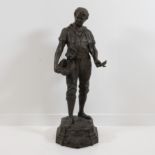 Large statue of a sower in artificial bronze, signed F. MILLIOT