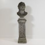 Stone garden ornament, bust of a lady on a column, 20th century