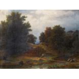 Gabrielle Gendron, oil on canvas Landscape with walkers, signed