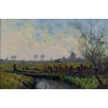 Leopold MULLER (1879-1961), oil on canvas Landscape with mill, signed