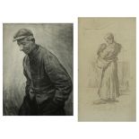 Evariste Gustave DE BUCK (1892-1974), charcoal drawing & watercolour Walking farmer, signed and date