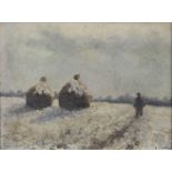 Edmond VERSTRAETEN (1870-1956), oil on canvas Winter landscape with haystacks, signed