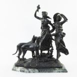 Art Foundry DANIEL LAVIE sculpture in patinated cast iron 'La promenade' on a marble base, with plaq