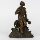 Very finely sculpted bronze of the vain lute player with mirror, signed