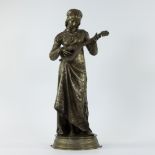 Adrien Etienne GAUDEZ (1845-1902), bronze sculpture Girl with lute, signed