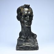 Domien INGELS (1881-1946), patinated plaster head of Oscar DE GRUYTER (1885-1929), Flemish theatre m